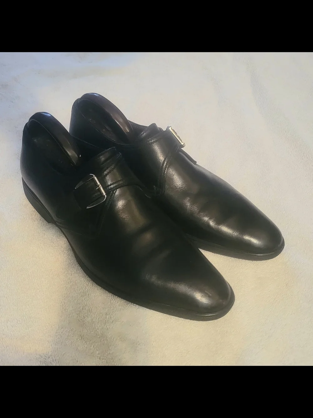 A Testoni Black Label Men's Black Leather Single Monk Strap Dress Shoes